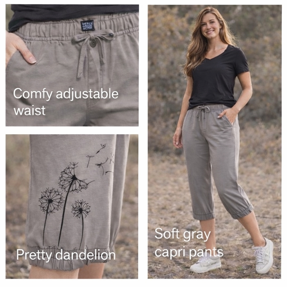 Gray Women's Capri Pants with Floral Design